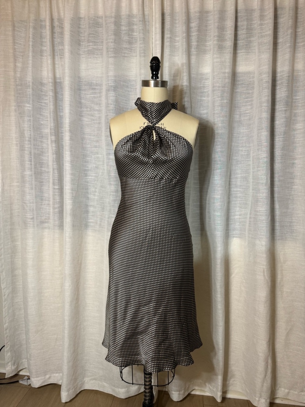 Vintage Miley Of New York Polka Dot Silky Halter Dress